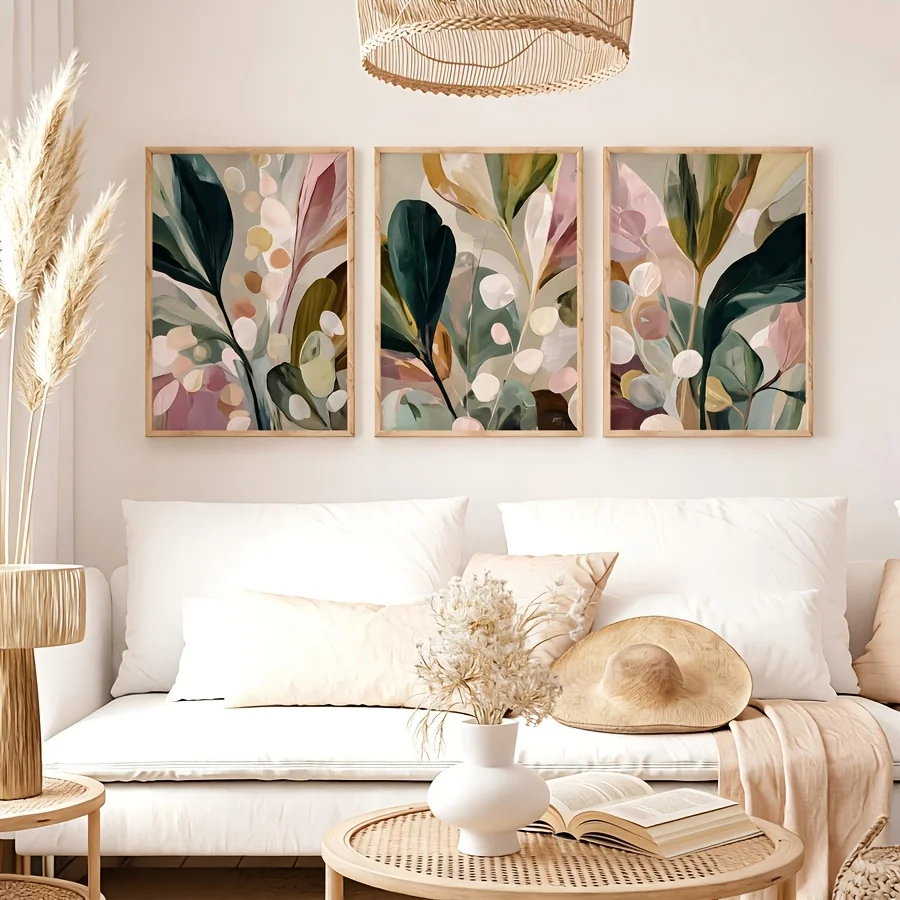 Abstract Canvas Set - Großformatiges 3-teiliges Set Bohemian Neutrale Erdtöne