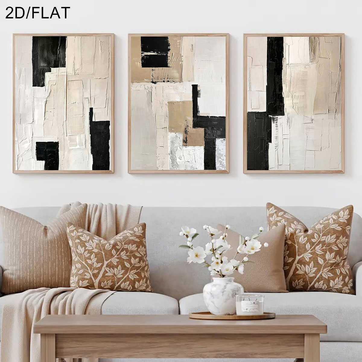 Abstract Canvas Set - 3 Stück rahmenlos, 3-teiliges Set moderne