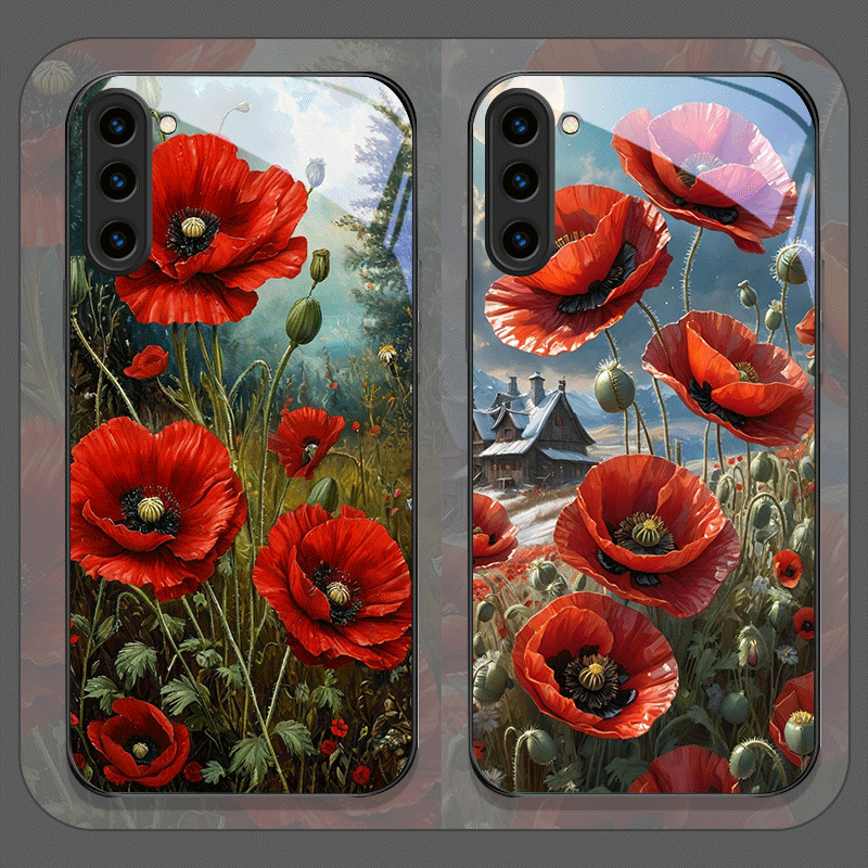 Vase Decor - Retro Mohnblumen-Blütenmuster in Leuchtendem Rot Bedruckte