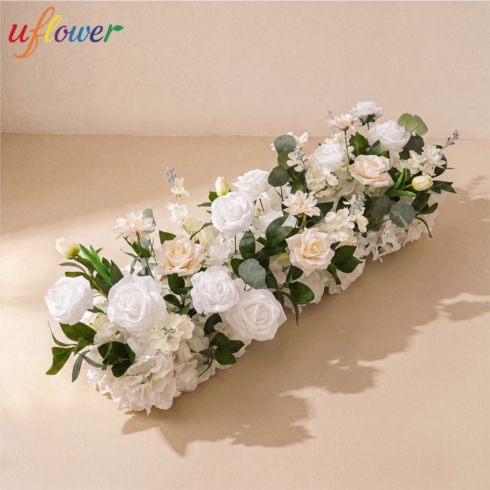Table Runner - Uflower Rosen-Grün-Blumenreihe, langer Blumenläufer, künstlicher Blumenhintergrund,