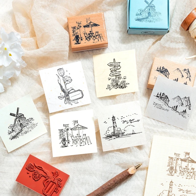 Vintage-Holzstempel mit Gummig – Wall Sticker Bewertung und Preis
